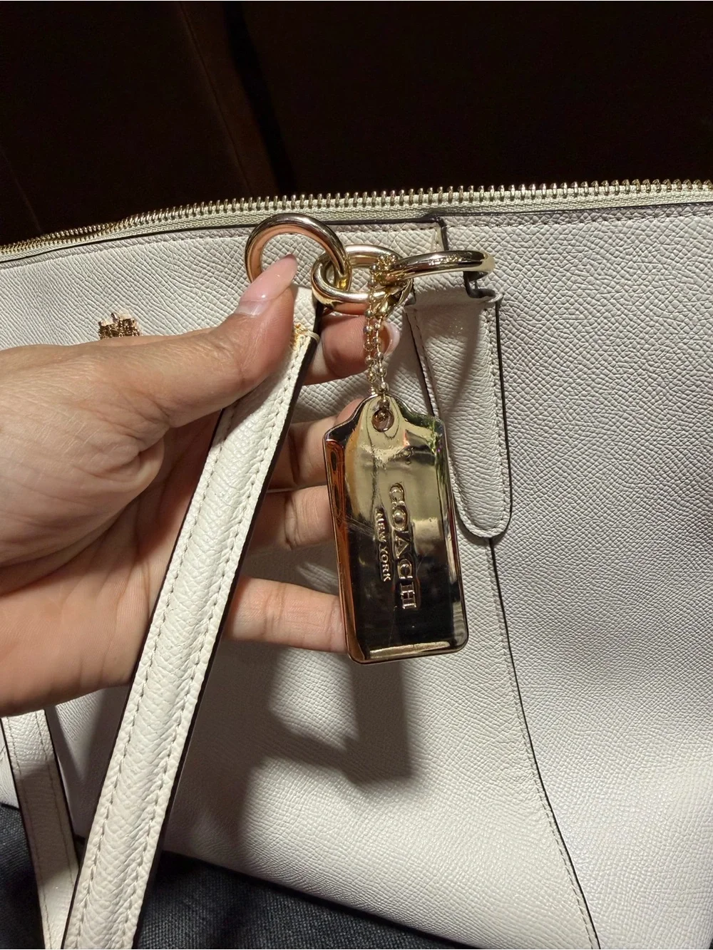 Coach White Leather Tote with Gold Accents